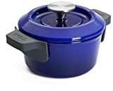 Woll Cacerola de hierro fundido con tapa y asas de silicona – Inductiva – Ø 16 cm – Pan – Cazuela – apta para todo tipo de fuegos, hierro fundido, apto para horno hasta 250°, color azul