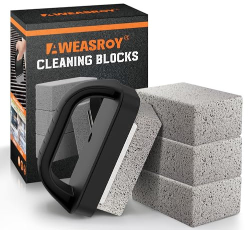 AWEASROY Heavy Duty Grill Cleaner, Grill Cleaning Bricks with Handle, Pumice Griddle Cleaning Stone Removing Stains for BBQ, Swimming Pool, Sink(4 Pack)