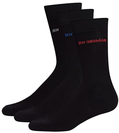 Ben Sherman Herren Hedgehunter Socken mit Fußgewölbestütze | Klassische unifarbene Baumwolle in Schwarz - 3er Pack
