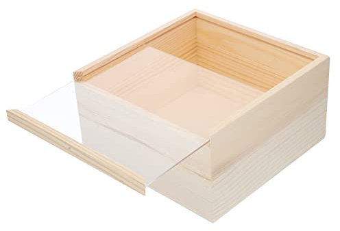 Milisten Caja de almacenamiento de madera con tapa transparente, caja de joyería decorativa sin terminar para organizar artículos, compacto y ligero almacenamiento doméstico
