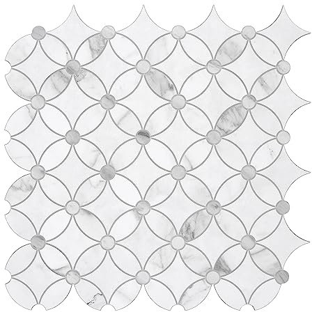 sunwings 10 Stück Münzen, zum Abziehen und Aufkleben, Wasserstrahl-Rückwand, selbstklebende Fliesen, weißer Marmor, Wandpaneele, zum Aufkleben auf Backsplash für Küche, Bad, Kamin