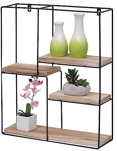 Mendler Wandregal HWC-K76, Hängeregal Schweberegal Regal, 4 Regalböden Metall Massiv-Holz Industrial 51x40x11cm - Natur