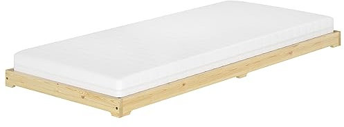 Erst-Holz®Niederflurbett extra niedriges Bettrahmen Futonbett 100x200 Kiefer klar lackiert V-60.47K-10Rollrost und Matratze inkl.
