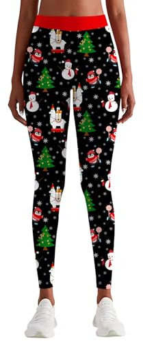 Rave on Friday Weihnachtskostüm Leggings Damen Weihnachtshose Alpaka Schneemann Druck Hohe Taille Yoga Hose Stretchy Workout Laufen Strumpfhose Rot S