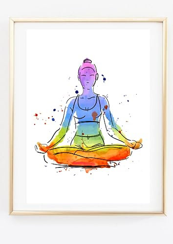 Din A4 Kunstdruck ohne Rahmen - Yoga Figur mit Chakren - Meditation Lotus Chakra - Druck Poster Bild