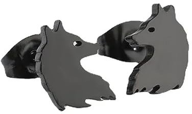 BlackAmazement 2er Set 316L Edelstahl Ohrstecker Ohrringe Wolf Schwarz Silber Rose Gold Biker Damen Herren (Schwarz)