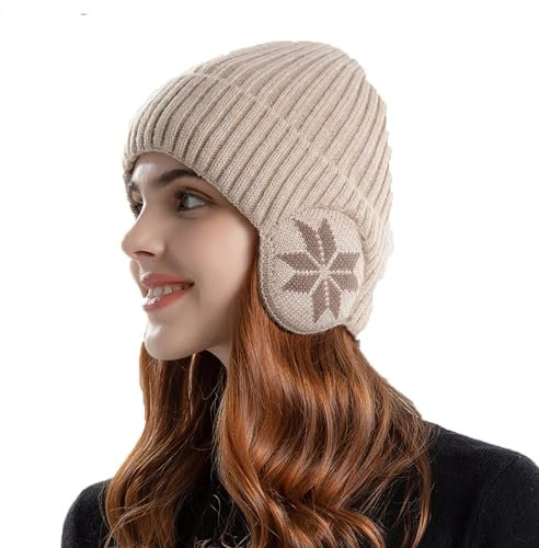 JIAHG Bonnet Tricoté d'hiver pour Hommes Femmes avec Cache-Oreilles Double Couches Bonnet Beaunie Extensible Doublure en Polaire Épais Chaud pour Cyclisme, Ski, Neige, Randonnée, Camping, Alpinisme