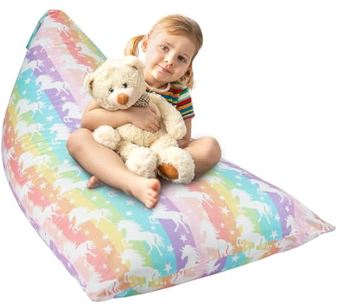 Unicorn Kids Bean Bag - COVER ONLY - Stuffed Animal Storage Bean Bag for Kids Girls Toddler,No Filling-Rainbow
