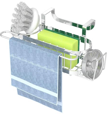 Cisily Porte-éponge à suspendre pour évier de cuisine en acier inoxydable, support pour brosse, chiffon à vaisselle, support de bouchon d'évier avec 2 façons d'installation