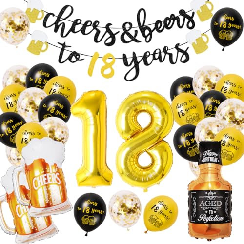 Geburtstagsdeko 18 jahre Junge,18. Geburtstag Junge Mädchen,Gold Schwarze Luftballons,Deko zum 18. geburtstag mit Banner Folienballons,Balloon 18 Ans für Birthday Party Deko Junge Mädchen