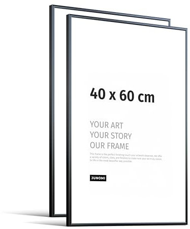 JUNOMI® Lot de 2 cadres photo 40 × 60 cm – aluminium noir mat, décoration murale en métal, avec verre acrylique incassable, profil extra fin