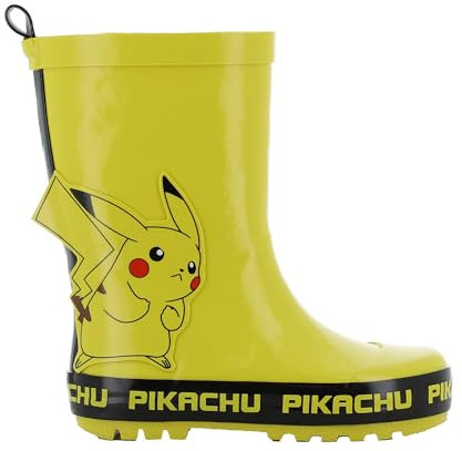 Leomil Pokemon Gummistiefel Jungen von 3 bis 8 Jahre, Ungefütterte Warme Regenschuhe für Kinder 31 EU, wasserdichte Regenstiefel mit Pikachu Motiv, Schlupfstiefel für nassen Tagen, Gelbe