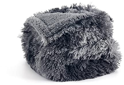 BEDSURE wasserdichte Hundedecke für kleine Hunde - 60 x 80 cm Langer Plüsch Hundedecke waschbar, Haustier Decke flauschig und weich, Schutzdecke Hundesofa, Katzendecke für Katzen, Batik-Grau