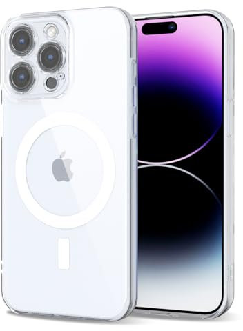 Svanove for iPhone 14 Pro Max Case Clear Compatible with Magsafe, Transparent Magnetic Magnet Mag Case, Cute Slim Thin Silicone Grip & Shockproof Camera Cover Drop Protection Bumper, Clear