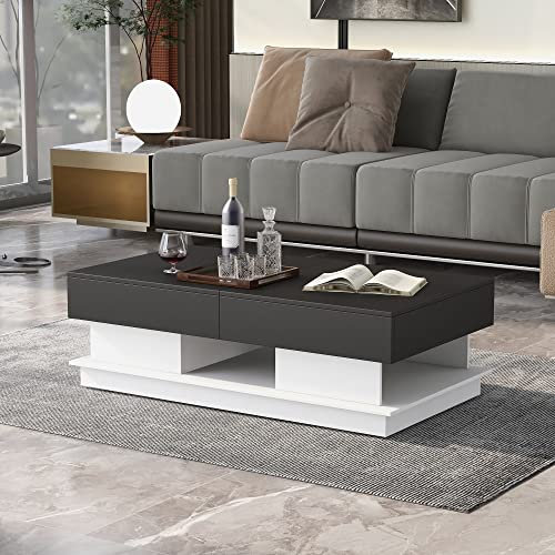 Merax Couchtisch Beistelltisch Schwarz Modernes Wohnzimmer mit Schublade