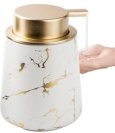 Badezimmer Handseife -Spender, 400 ml Große, nachfüllbare Matte Presse Typ Marmor Dish Seifenspender für Badezimmerarbeitsplatte, Küchenmarmormuster