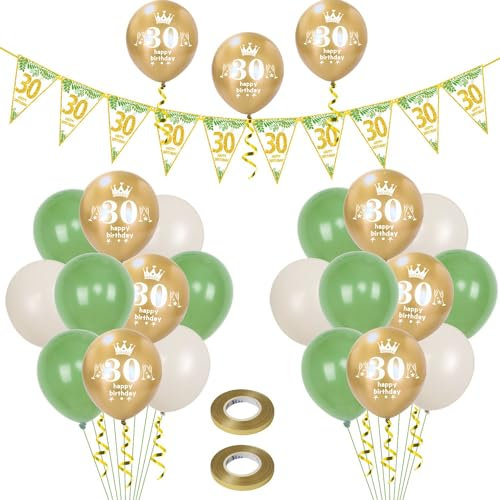 palloncini 30 anni compleanno uomo donna decorazioni, 23 pezzi verde oliva oro lattice palloncini, ghirlanda 30 anni compleanno decorazioni festa per uomo deco compleanno 30 anni