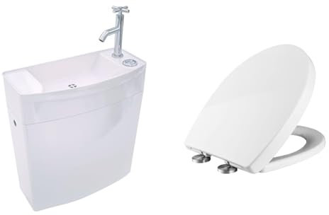 Wirquin 50720090 Réservoir Iseo combiné lave-mains intégré au réservoir, blanc & Ibergrif M41002, Abattant WC Forme O, Cuvette Toilette avec Frein de Chute, Lunette WC avec Fermeture en Douceur