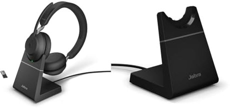 Jabra Evolve2 65 Wireless PC Headset with Charging Stand & Evolve2 65 Desk Stand – USB-A Headset Charging Stand – Black