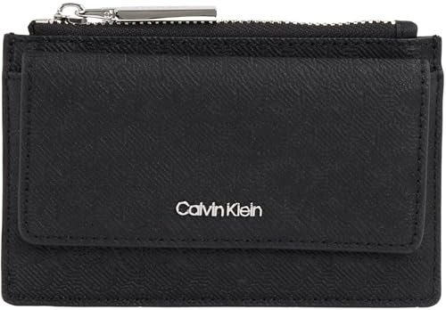 Calvin Klein Damen Kartenetui Must Flap Cardholder Mono mit Reißverschluss, Schwarz (Black Mono), Einheitsgröße