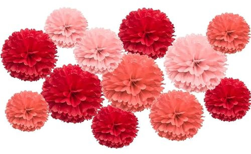 Red Tissue Paper Pom Poms Hanging Party Decorations for Birthday Wedding (12pcs)