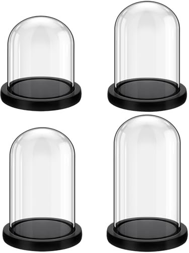 Suclain Glasglocke mit Holzsockel, schwarz, 4 Stück, 11,9 cm, 13,5 cm, 15,9
