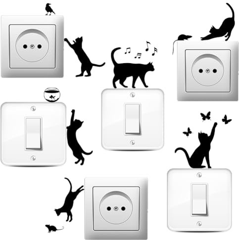 AHANDMAKER 6 Stück Kreative Lichtschalteraufkleber Mit Katzensilhouette. Niedlicher Katzen Wandaufkleber Katzen Lichtschalter Aufkleber Katzen Dekor Wandaufkleber Für Lichtschalter Outlets Leiste