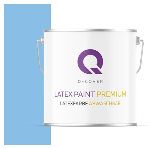 Q-COVER Latexfarbe Abwaschbar 5L (ca.35m2) Taubenblau Farbton Innenfarbe Wandfarbe Deckenfarbe Klasse 2 Mattfarbe Für Allergiker Scheuerfest Geruchlos Frei Von Voc