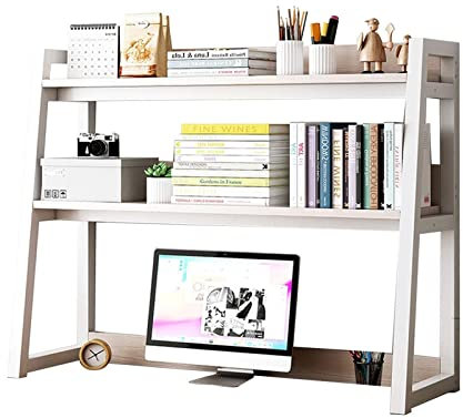 LKYLGYU Scaffale da scrivania a 2 livelli con scala industriale, multifunzione, supporto per scrivania per computer, scaffale autoportante con libreria