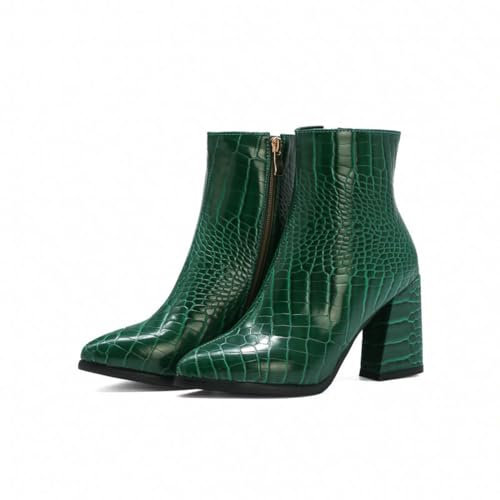 HXTYXCQ Donna Punta Chiusi Appuntita Stivaletti Tacco Grosso Alto Stivaletti Chelsea Pelle Stivali Corti con Cerniera Laterale,Verde,37 EU