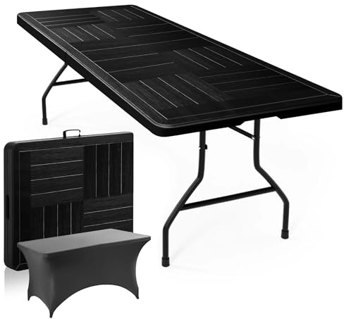 Duerté Luxus Klapptisch inklusive Grauem Tischrock - Ideal als Campingtisch - Faltbarer Gartentisch & Klapptisch - Belastbar bis 250 KG