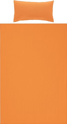 Erwin Müller Bettwäsche-Set Seersucker Uni Serie Rosenheim, Bettbezug, Kissenbezug Terra Größe 40x80 cm / 135x200 cm - pflegeleicht, bügelfrei, mit Reißverschluss