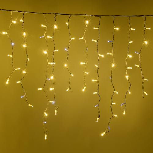 Luccika Professioneller Eiszapfen Wasserfall, gelbe Lichter, 3 Meter mit 228 Maxi-LEDs, 8 mm, Eisblitz, verschiedene Längen bis zu 1 Meter, verlängerbar, für den Innen- und Außenbereich