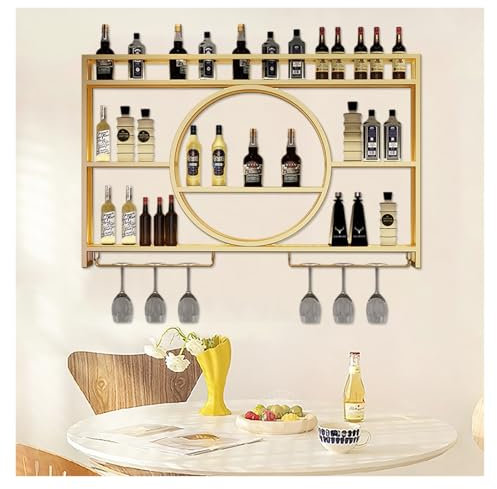 GOKEUEKDY Portabottiglie da Parete Moderno con portabicchieri, mensole galleggianti per Bar, mensole per Esposizione Bottiglie di liquore, mensole a Parete, mensole in Ferro, portabottiglie sospesi p