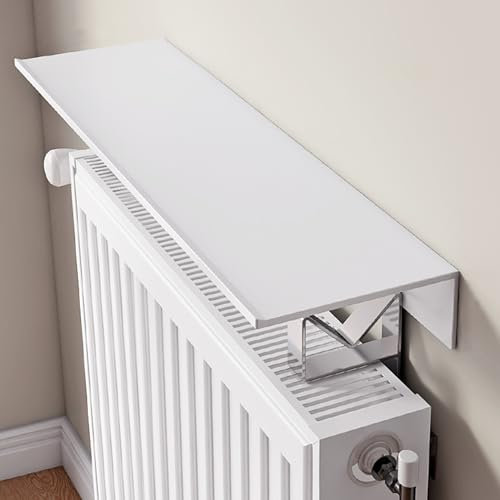 Etagere Radiateur à Poser Sans Percer,Support Tablette Radiateur,Étagère sur radiateur,Tablette pour Radiateur,Cache Radiateur Flottantes en Aluminium,pour Le Rangement et la Décoration,Blanc(35cm)