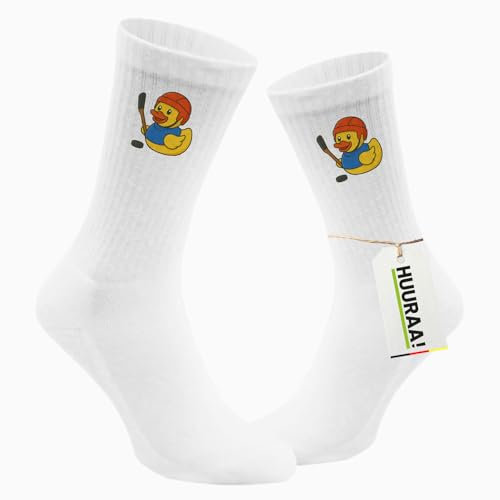Huuraa Unisex Socken Quietscheente Eishockey Gummiente Hockey Geschenk Größe 37/41 White Motiv Tennissocken Quietscheente Eishockey Geschenkidee