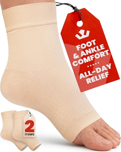 KEMFORD Ankle Support Compression Socks – Plantar Fasciitis & Achilles Tendonitis Relief Sleeves for Foot Pain & Swelling – 1 Pair, Beige, XL
