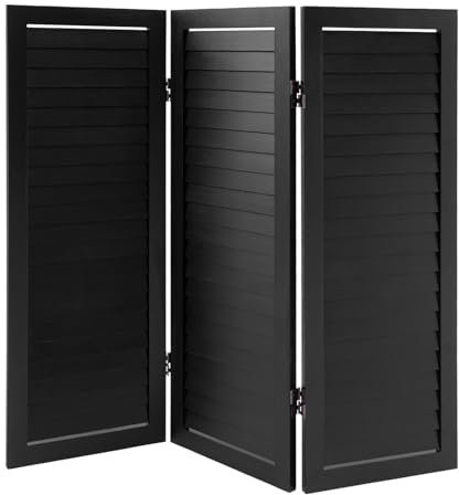 DOPBENT Paravent Lamellen, 90x81 cm, Freistehender Paravent als Raumteiler, Stellwand für innen Outdoor Garten Balkon, Holz Raumteiler, Schwarz