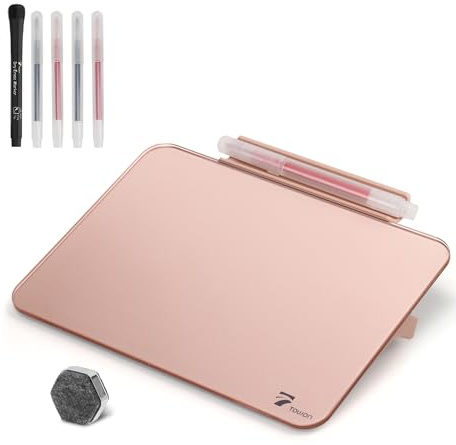 Rose Gold Glossy Mirror Mini Desktop Pure Glass Whiteboard, Small Desktop Dry Erase Board, Desk White Board Dry Erase with Accessories, Stenography Artifact for Office Homeschooling Décor, 8x6 Inches