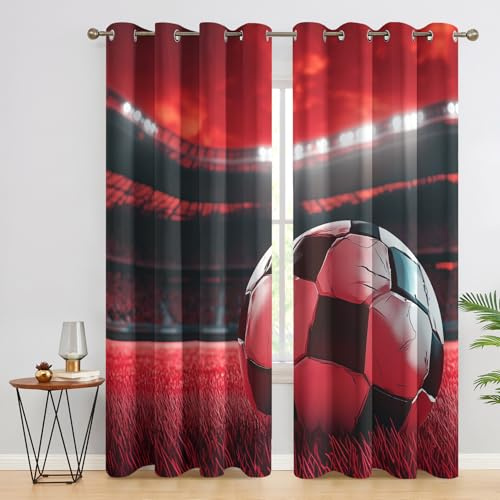 Generisch Fußball Vorhänge Wohnzimmer, Verdunklungsvorhänge Sport Fussball Jungen mit Ösen, Vorhang Blickdicht mit Muster, Gardinen für Wohnzimmer Deko 2er Set, H 137 X B 117 cm B-G7