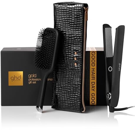 ghd Gold Festive Gift Set - Hair Straighteners with Paddle Brush andheat-Resistant Bag, Instantly Sleeker, Smoother Hair