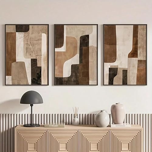 IHHGNB Lot de 3 affiches abstraites sans cadre, marron et beige, grand format, style bohème moderne (50 x 70 cm x 3)
