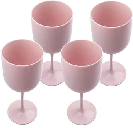 VEGOATY 4 Stück Weingläser Kunststoff: 480 ml Wiederverwendbare Plastik Weingläser aus PP, Bruchsicher Sektgläser Plastik für Hochzeiten, Geburtstage, Partys, Weihnachten (Pink)