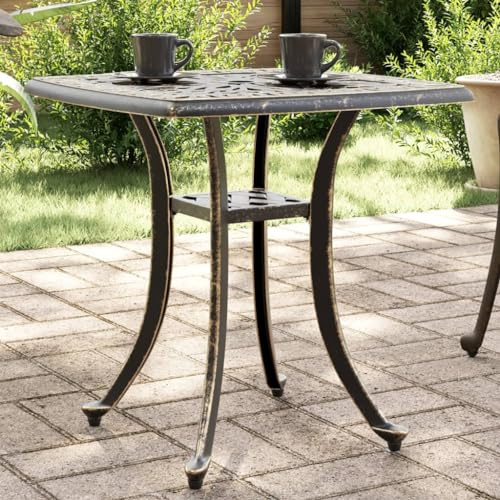 HFXHIJXQ Table de jardin 53 x 53 x 53 cm en fonte d'aluminium résistant aux intempéries avec trou pour parasol pour balcon, terrasse, camping, petite table à manger pour 2 personnes