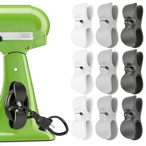 12 Stück Kabelaufwickler, Kabel Organizer Selbstklebend, Kabelaufroller | Silikon für Küchengeräte,Kabelhalter Kabelmanager Kabelclip aus Silikon für Kaffeemaschine, Airfryer(in Weiß Schwarz Grau)