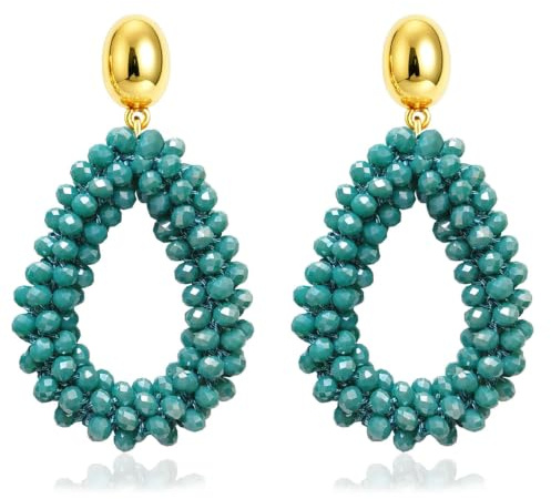 Bohemian Ohrringehängend für Damen,Tröpfchenförmiger handgewebter Kristallhänge Modischer Schmuck