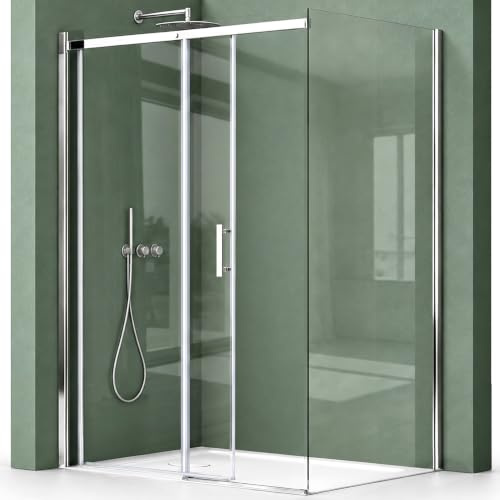 Mai & Mai Duschkabine Duschabtrennung 70x140cm Eckeinstieg | Eck-Dusche mit Schiebetür, 8mm Sicherheitsglas mit NANO Ravenna18K