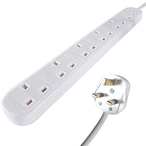Connekt Gear 3m 6 Way Power Extension Block - UK Plug to 6 x UK Sockets - White