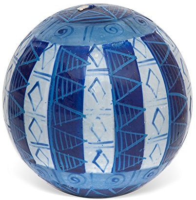 Kapula Südafrikanische große Kugelkerze, Fair Trade, handbemalt, blaues und weißes Design, einzelner Docht, 12 cm