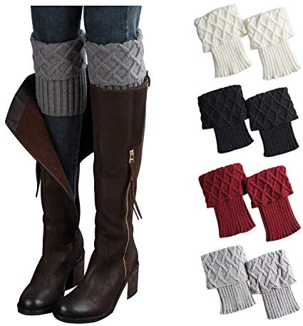 Kaariss Women Winter Warm Crochet Knitted Boot Cuff Sock Short Leg Warmers (4 Pairs-Style g)